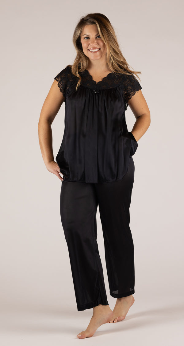 Silhouette Lace Cap Sleeve Pajama Set in Black