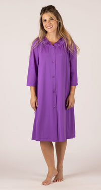 Purple Petals 3/4 Sleeve Button Down Short Robe