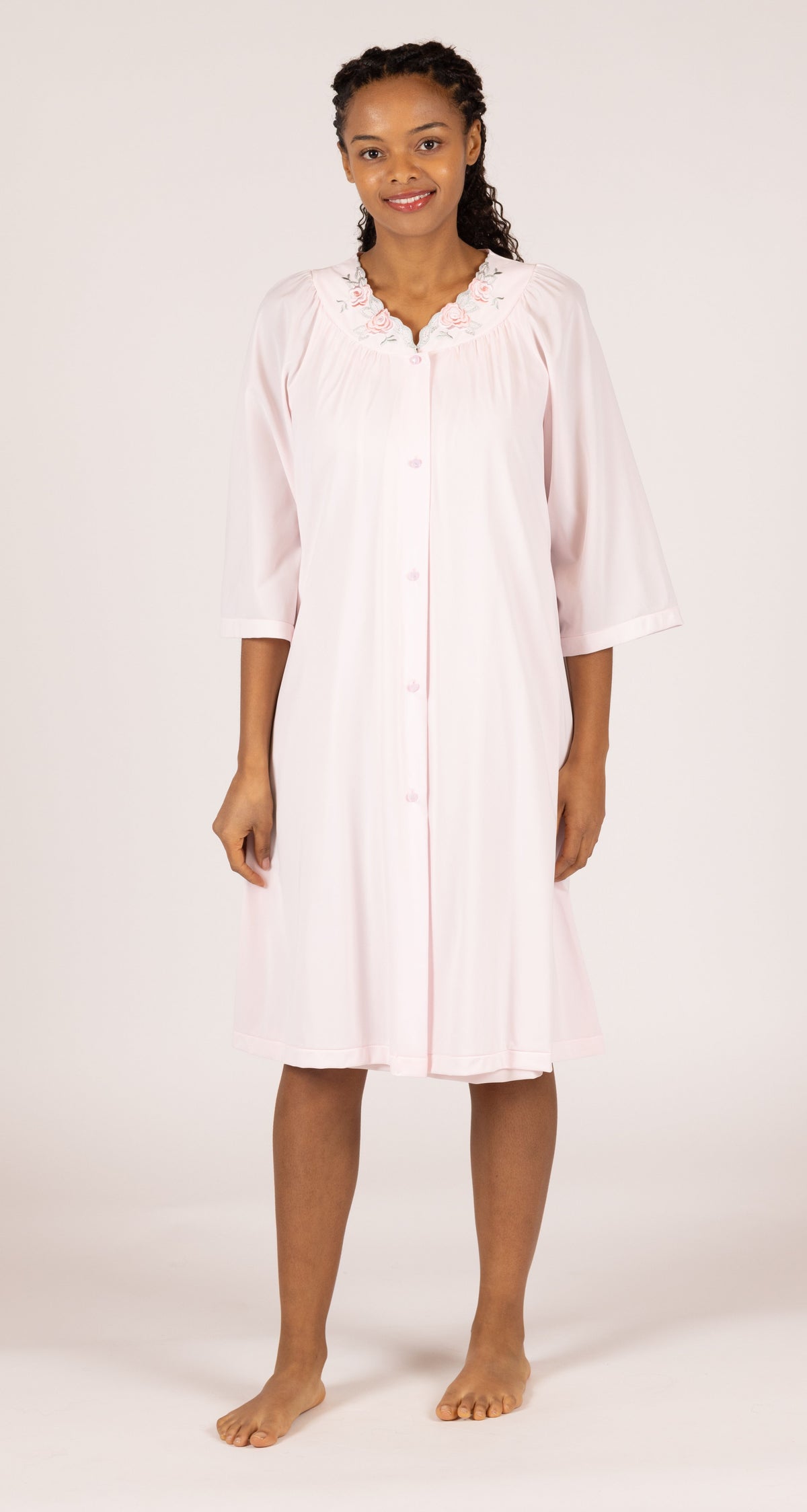 Petals 3/4 Sleeve Button Down Short Robe in Pink