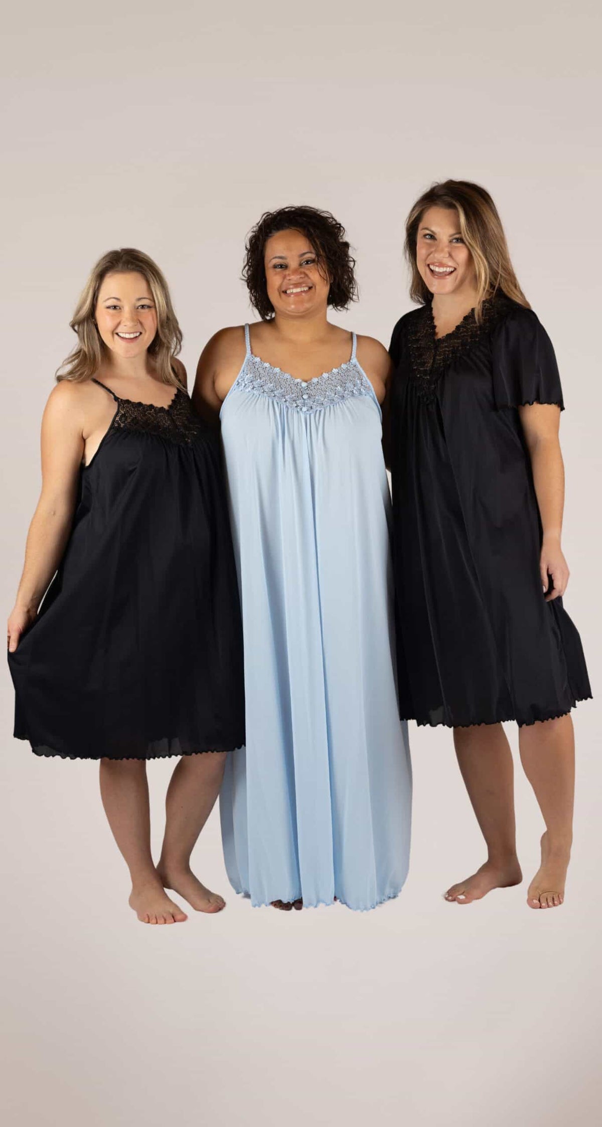 3 women wearing Nightgowns