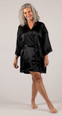 Black Charming Satin Wrap Robe