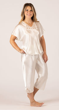 Rochelle Satin Sleep Capri Set in Ivory Pieces Sold Separately