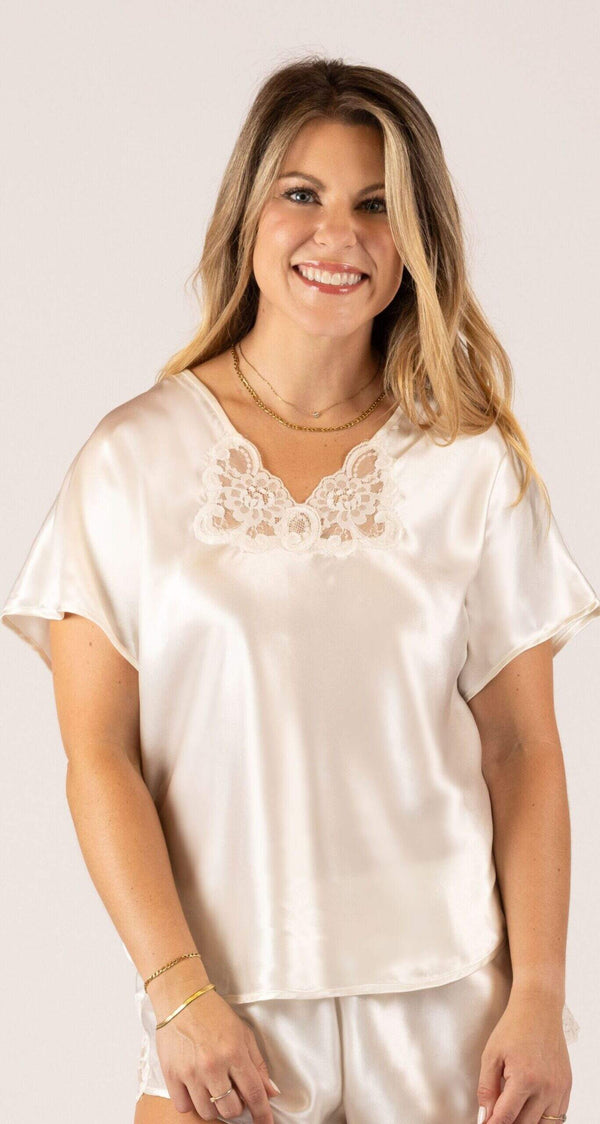 Rochelle Satin Sleep Pajama Top in Ivory