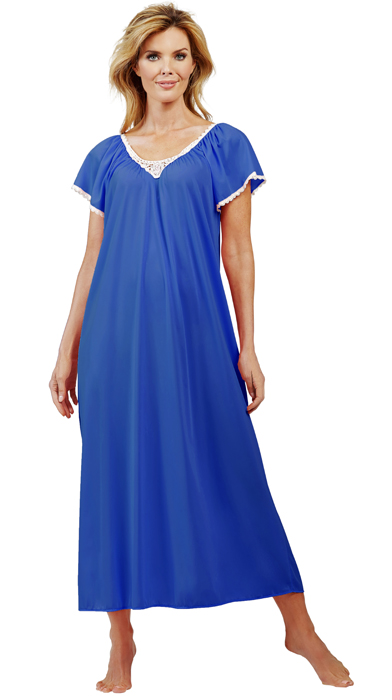Ladies Long Nylon Tricot Nightgowns | Nighties With Flutter Sleeves