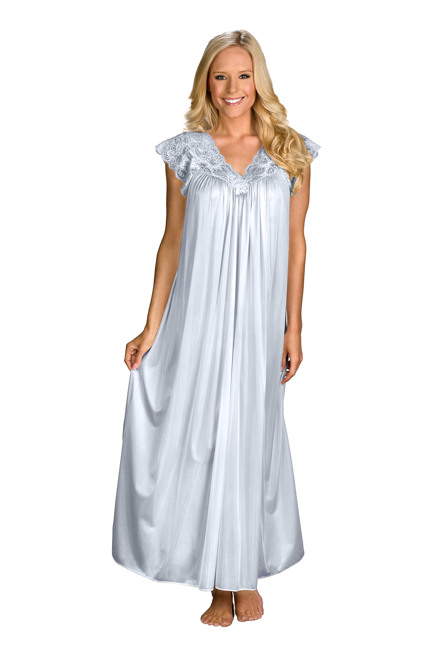 Miss Elaine Silk Essence Solid Long Nightgown Soft Long Nightgowns Seedsyonseiackr