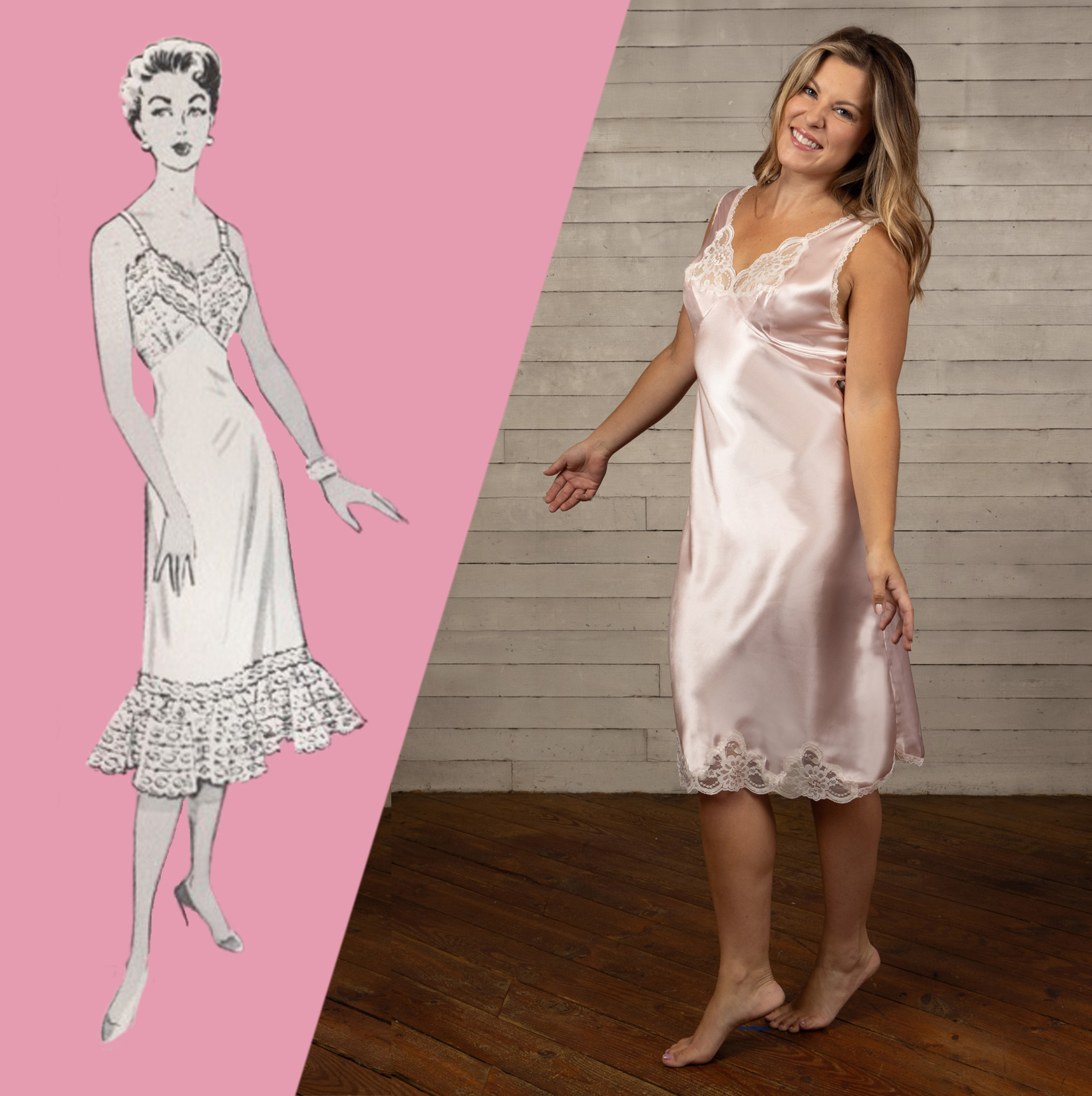 1950 women's pink Night-n-Day pantie girdle bra vintage fashion ad 